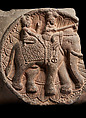 Fragment from a railing crossbar: nobleman riding an elephant, Sandstone, India, Mathura, Uttar Pradesh