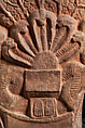 Railing pillar with naga Mucalinda protecting the buddhapada, Sandstone, India, Bharhut Great Stupa, Satna district, Madhya Pradesh