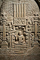 Stupa drum panel with naga protected Buddha, Limestone, India, Nagarjunakonda, Gunter District, Andhra Pradesh