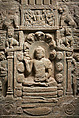 Stupa drum panel with naga protected Buddha, Limestone, India, Nagarjunakonda, Gunter District, Andhra Pradesh