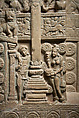 Stupa drum panel with naga protected Buddha, Limestone, India, Nagarjunakonda, Gunter District, Andhra Pradesh