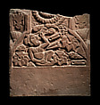 Railing pillar fragment: yaksha with lotus vine emerging from its mouth, Sandstone, India, Bharhut Great Stupa, Satna district, Madhya Pradesh