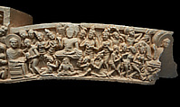 Torana architrave with elephant makara, Limestone, India, Phanigiri, Suryapet District, Telangana