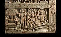 Drum slab with five Buddha life narratives, Limestone, India, Nagarjunakonda, Gunter District,  Andhra Pradesh
