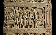 Drum slab with five Buddha life narratives, Limestone, India, Nagarjunakonda, Gunter District,  Andhra Pradesh