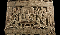 Drum slab with five Buddha life narratives, Limestone, India, Nagarjunakonda, Gunter District,  Andhra Pradesh