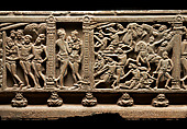 Ayaka cornice with three narrative scenes, Limestone, India, Nagarjunakonda, Gunter District, Andhra Pradesh