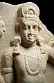 Stupa panel with a mahapurusa figure, probably a yaksa honring the Buddha, Limestone, India, Kotta Nandayapalem, Karlapalem, Guntur district, Andhra Pradesh