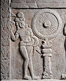 Panel with devotees honoring the Dharma-wheel and nagas protecting the relics at Ramagrama stupa, Limestone, India, Dhulikata, Karimnagar District, Telangana