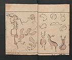 Abbreviated Drawing Styles for Birds and Animals (Chōjū ryakuga shiki) 鳥獣略画式, Kuwagata Keisai 鍬形蕙斎 (Japanese, 1764–1824), Woodblock printed book; ink and color on paper, Japan