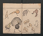 Abbreviated Drawing Styles for Birds and Animals (Chōjū ryakuga shiki) 鳥獣略画式, Kuwagata Keisai 鍬形蕙斎 (Japanese, 1764–1824), Woodblock printed book; ink and color on paper, Japan