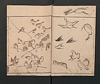 Abbreviated Drawing Styles for Birds and Animals (Chōjū ryakuga shiki) 鳥獣略画式, Kuwagata Keisai 鍬形蕙斎 (Japanese, 1764–1824), Woodblock printed book; ink and color on paper, Japan