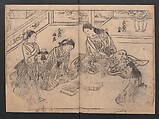 One Hundred Women Classified According to Their Rank (Hyakunin joro shinasadame) 百人女郎品定, Nishikawa Sukenobu 西川祐信 (Japanese, 1671–1750), Vol. I: 9 double and 2 single page illustrations; vol. II: 15 double, 1 single page illustrations; ink on paper, Japan