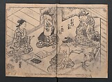 One Hundred Women Classified According to Their Rank (Hyakunin joro shinasadame) 百人女郎品定, Nishikawa Sukenobu 西川祐信 (Japanese, 1671–1750), Vol. I: 9 double and 2 single page illustrations; vol. II: 15 double, 1 single page illustrations; ink on paper, Japan