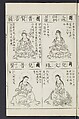 Buddhist Figures and Their Attributes [Meiji edition] (Meiji zōho shoshū butsuzō zui)  明治増補諸宗佛像図彙, Kino Shūshin 紀秀信 (Japanese, active 1783), Ink on paper, Japan