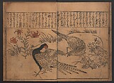 Illustrations of Birds and Flowers (Kachō e-zukushi) 花鳥絵づくし, Hishikawa Moronobu 菱川師宣 (Japanese, 1618–1694), Woodblock printed book; ink and color on paper, Japan