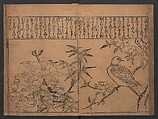 Illustrations of Birds and Flowers (Kachō e-zukushi) 花鳥絵づくし, Hishikawa Moronobu 菱川師宣 (Japanese, 1618–1694), Woodblock printed book; ink and color on paper, Japan
