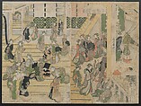 New Year's Day at the Ogiya Seiro (Yoshiwara yūkaku no kei) 吉原遊郭の景, Katsushika Hokusai 葛飾北斎 (Japanese, Tokyo (Edo) 1760–1849 Tokyo (Edo)), Pentaptych of polychrome woodblock prints, Japan
