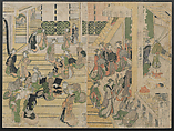 New Year's Day at the Ogiya Seiro (Yoshiwara yūkaku no kei) 吉原遊郭の景, Katsushika Hokusai 葛飾北斎 (Japanese, Tokyo (Edo) 1760–1849 Tokyo (Edo)), Pentaptych of polychrome woodblock prints, Japan