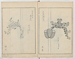A Book on Flower Arrangement: Hare's-Foot Fern (Shinobugusa) 師廼部供作 (vol. 2); 思乃父魚砂 (vol. 3), Yoshida Tōgetsu 吉田桃月, Monochrome Woodblock printed books; ink on paper, Japan
