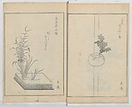 A Book on Flower Arrangement: Hare's-Foot Fern (Shinobugusa) 師廼部供作 (vol. 2);  思乃父魚砂 (vol. 3), Yoshida Tōgetsu 吉田桃月, Monochrome Woodblock printed books; ink on paper, Japan