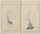 A Book on Flower Arrangement: Hare's-Foot Fern (Shinobugusa) 師廼部供作 (vol. 2);  思乃父魚砂 (vol. 3), Yoshida Tōgetsu 吉田桃月, Monochrome Woodblock printed books; ink on paper, Japan