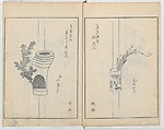 A Book on Flower Arrangement: Hare's-Foot Fern (Shinobugusa) 師廼部供作 (vol. 2);  思乃父魚砂 (vol. 3), Yoshida Tōgetsu 吉田桃月, Monochrome Woodblock printed books; ink on paper, Japan