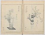 A Book on Flower Arrangement: Hare's-Foot Fern (Shinobugusa) 師廼部供作 (vol. 2);  思乃父魚砂 (vol. 3), Yoshida Tōgetsu 吉田桃月, Monochrome Woodblock printed books; ink on paper, Japan