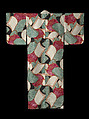 Meisen kimono with books and yarn spools, Plain-weave machine-spun silk with silver-thread wefts in double ikat (heiyō-gasuri), Japan