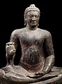 Buddha Offering Protection, Sandstone with traces of lacquer and gilding, Southern Cambodia