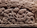 Lintel with Dancers and Musicians Flanked by  Nagarajas, Sandstone, Central Cambodia