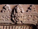 Lintel Depicting the Lingodbhavamurti Myth and a King's Consecration, Sandstone, Central Cambodia