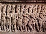Lintel Depicting the Lingodbhavamurti Myth and a King's Consecration, Sandstone, Central Cambodia