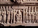 Lintel Depicting the Lingodbhavamurti Myth and a King's Consecration, Sandstone, Central Cambodia