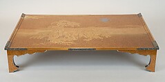 Writing Box (Suzuribako) and Writing Table (Bundai) with Pines at Takasago and Sumiyoshi, Yukio Yukio II (Japanese, 1860–1929), Lacquered wood with gold, silver takamaki-e, hiramaki-e, cut-out gold foil on nashiji ground, silver inlay, silver fittings, Japan