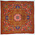 Furniture cover with dragons and flowers, Silk brocaded satin with gold thread, China