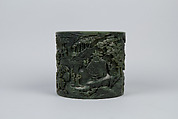 Brush holder with tribute scene, Jade (nephrite), China