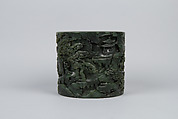 Brush holder with tribute scene, Jade (nephrite), China