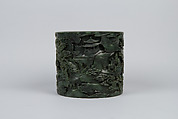 Brush holder with tribute scene, Jade (nephrite), China