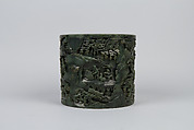Brush holder with tribute scene, Jade (nephrite), China