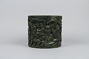 Brush holder with tribute scene, Jade (nephrite), China
