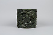 Brush holder with tribute scene, Jade (nephrite), China