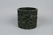 Brush holder with tribute scene, Jade (nephrite), China