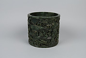 Brush holder with tribute scene, Jade (nephrite), China