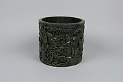Brush holder with tribute scene, Jade (nephrite), China