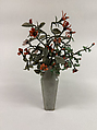 Vase with Flowers, Jadeite, the vases white with mottlings of emerald-green and a very faint lavender tint, China