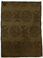 Textile fragment with dragon medallions, Silk satin damask brocaded with metal thread, China