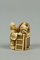 Netsuke of Man Training Birds, Ivory, Japan