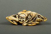 Netsuke of Woman and Monkey, Ivory, Japan
