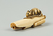Netsuke of Mouse on Bamboo, Ivory, Japan